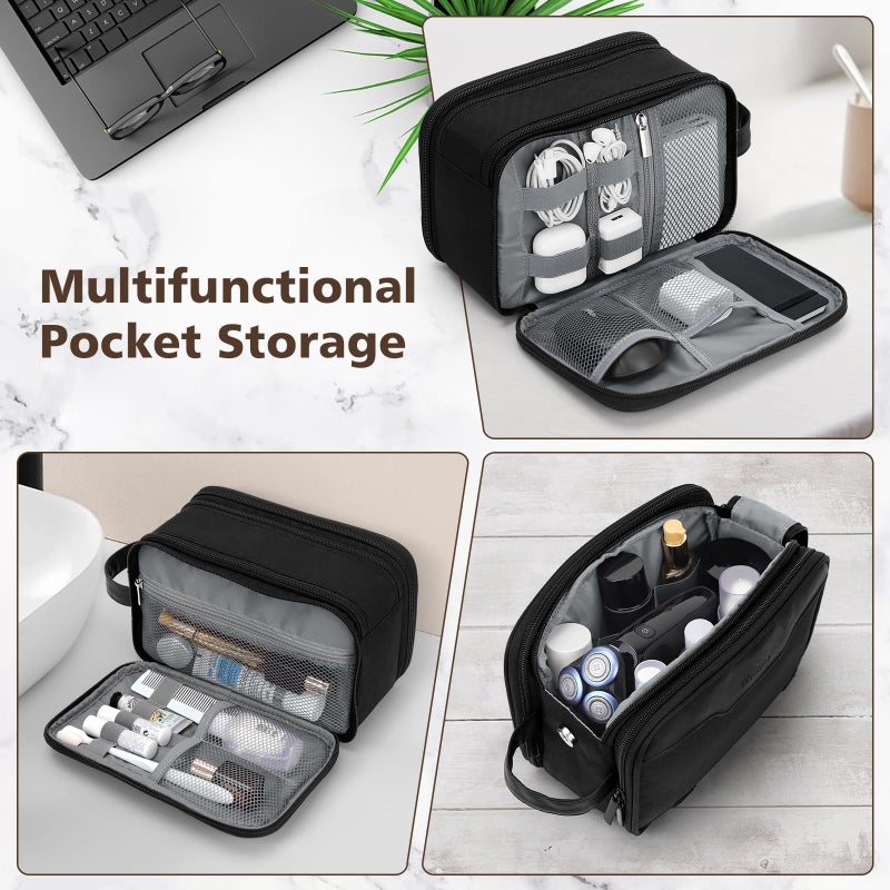 Wedama Toiletry Bag for Men  Medium Hanging Travel Toiletry Bag  Extra Electronic Organizer Bag Waterproof Shaving Bag for Toiletries with PU Handle for Travel Business Trips Swim Camping  Black - Image 5